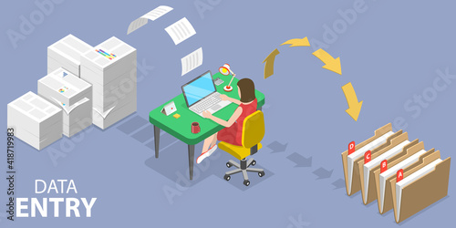 3D Isometric Flat Vector Conceptual Illustration of Data Entry Specialist.