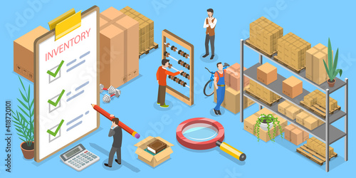 3D Isometric Flat Vector Conceptual Illustration of Product Inventory Management.