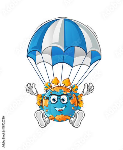 Fototapeta Naklejka Na Ścianę i Meble -  autumn earth skydiving character. cartoon mascot vector