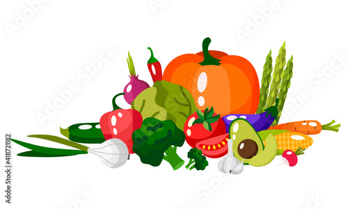 Set of fresh vegetables.Flat design. Organic farm illustration. Healthy lifestyle vector design elements.