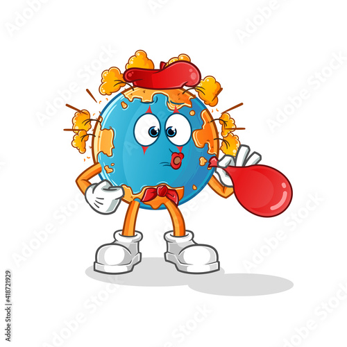 autumn earth pantomime blowing balloons character. cartoon mascot vector