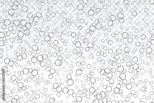 Fototapeta Naklejka Na Ścianę i Meble -  Air bubbles, oxygen, champagne crystal clear, isolated on a transparent background of modern design. Vector illustration of EPS 10.