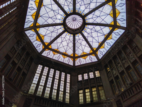 Photography The glass roof of the interior of Koruna Palace in Prague, Czech Republic
