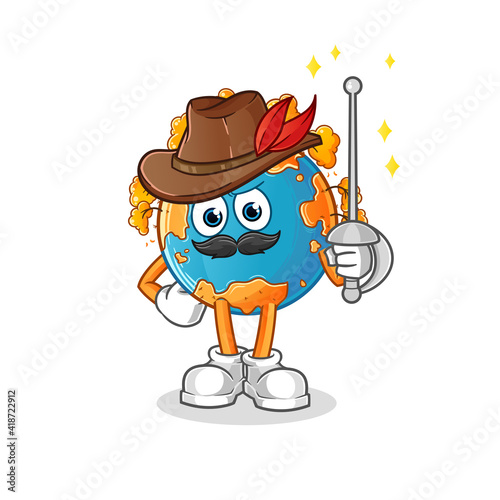 autumn earth fencer character. cartoon mascot vector