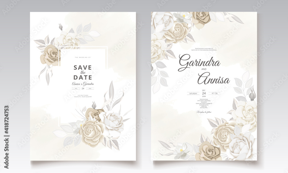  Beautiful floral frame wedding invitation card template Premium Vector