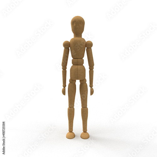 wooden mannequin standing on white background