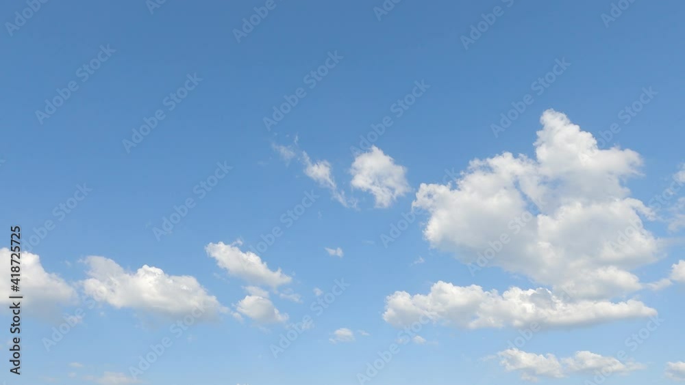 Slow Motion 4k cinemagraph b-roll TimeLapse, Beautiful sunny clear blue sky background with puffy fluffy white cloud n cumulus cloudscape in tropical summer n spring sunlight n sun ray at sunshine day