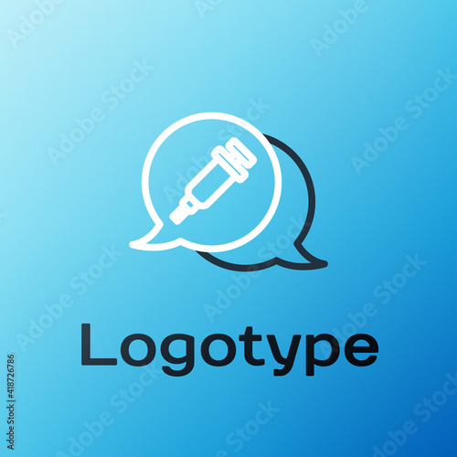 Line Addiction to the drug icon isolated on blue background. Heroin, narcotic, addiction, illegal. Sick junkie with a syringe and medical pills. Colorful outline concept. Vector.