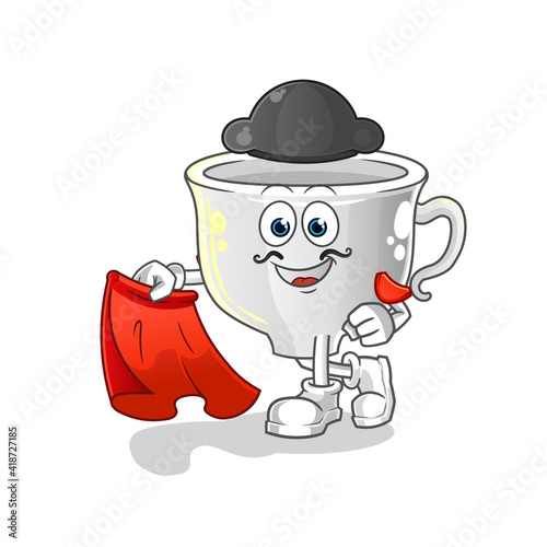 cup matador with red cloth illustration. character vector