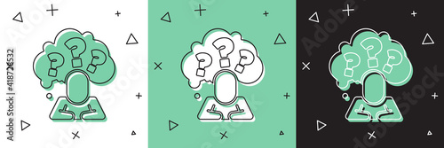 Set Human head with question mark icon isolated on white and green, black background. Vector.