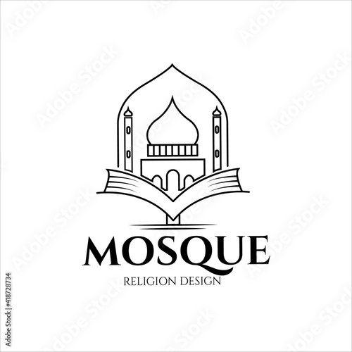 mosque line art logo vector illustration template design