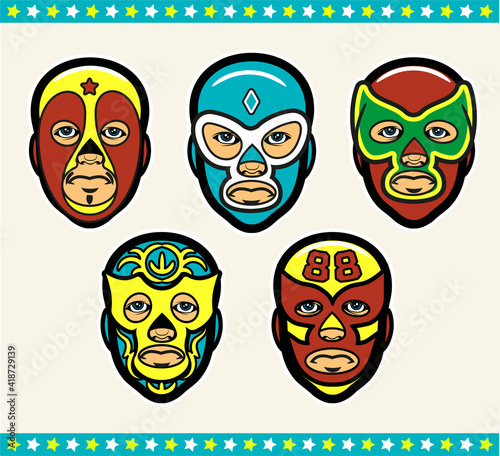 Mexican Lucha Libre Wrestling Masks. Vector Illustration.