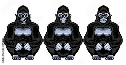 Facial expressions of gorilla. Faces of gorilla. Vector Illustration.