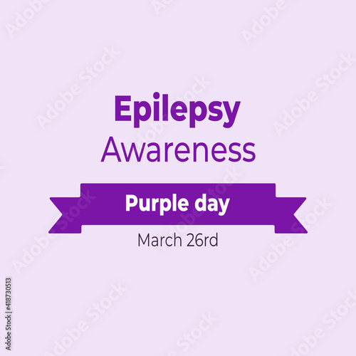 World epilepsy day social media post template with purple ribbon isolated on purple background. Epilepsy solidarity symbol. March 26 rd