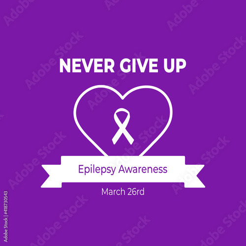 World epilepsy day social media post template. Purple ribbon with love illustration icon isolated on purple background. Epilepsy solidarity symbol. March 26 rd