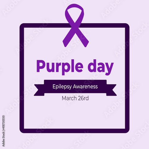 World epilepsy day social media post template. Purple ribbon isolated on purple background. Epilepsy solidarity symbol. March 26 rd
