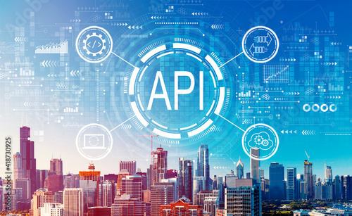 API - application programming interface concept with downtown Chicago cityscape skyscrapers photo