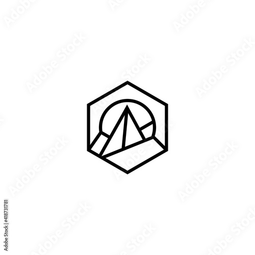 Hexagon mountain outdoor logo design © KRN