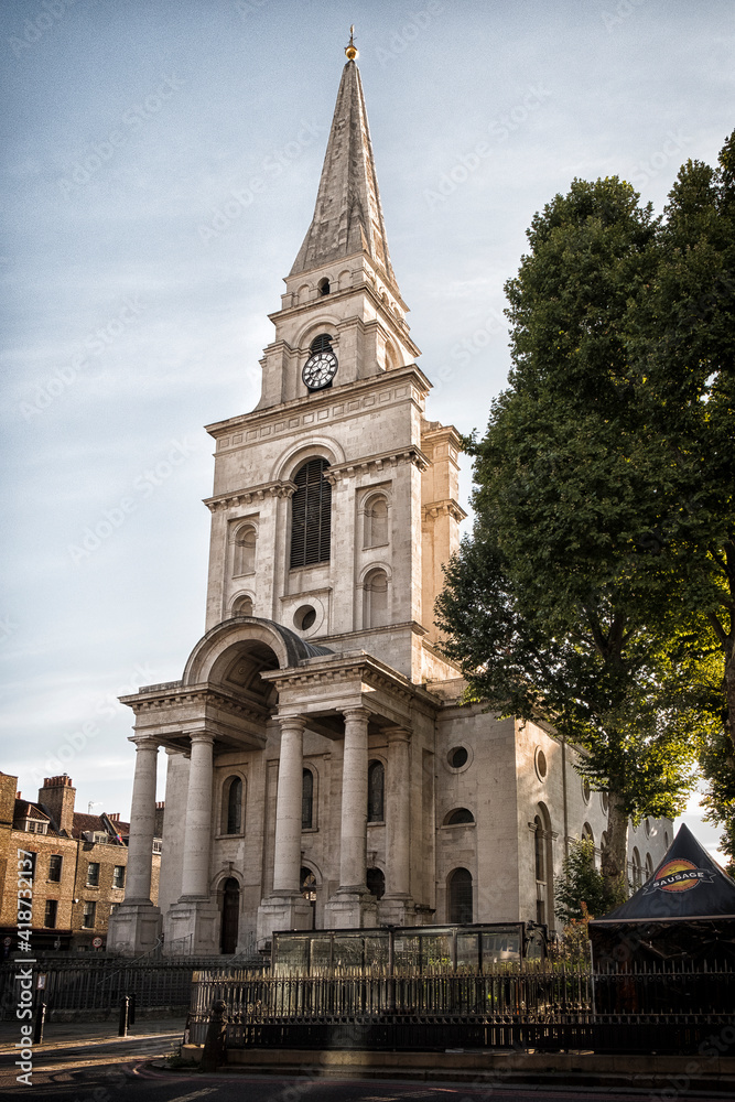 View of the Christ Church, in Spitalfields. It is situated on Commercial Street, in the London Borough of Tower Hamlets, on its western border, facing the City. View of the Christ Church, in Spitalfields. It is situated on Commercial Street, in the London Borough of Tower Hamlets, on its western border, facing the City.