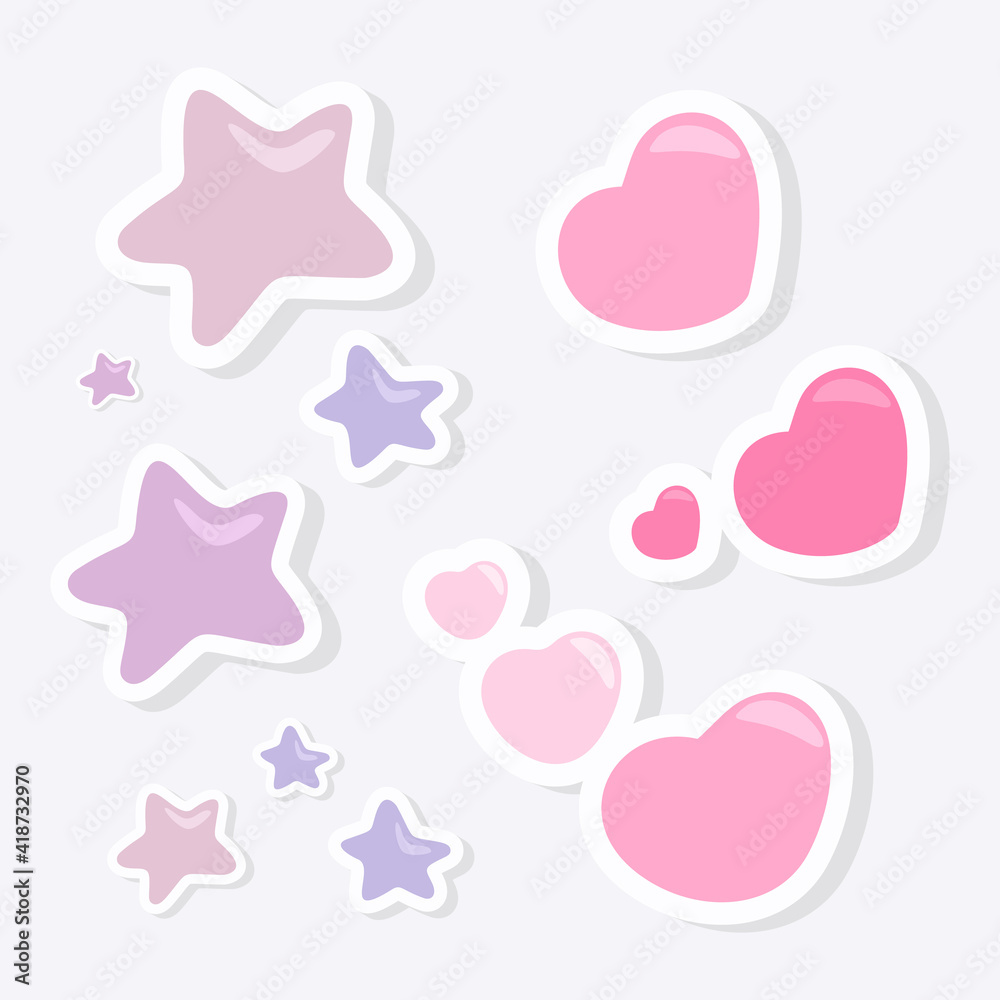 Set of valentines day stickers. Heart shape and star shape stickers. Set of valentines day stickers. Heart shape and star shape stickers.