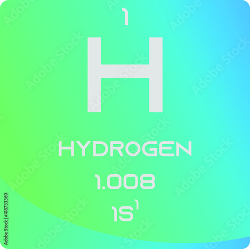 Hydrogen H Non reactive metal Chemical Element vector illustration diagram, with atomic number, mass and electron configuration. Simple gradient design for education, lab, science class.