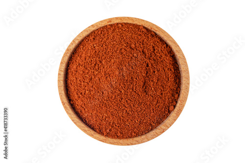 Fototapeta Naklejka Na Ścianę i Meble -  Tandoori Masala mix of spices in wooden bowl isolated on white background. Spices and food ingredients.