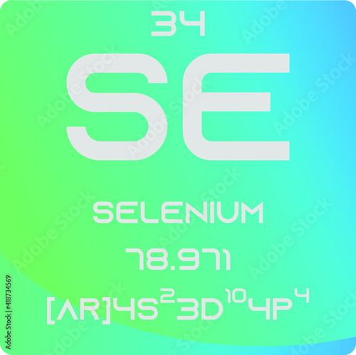 Selenium Se Non reactive metal Chemical Element vector illustration diagram, with atomic number, mass and electron configuration. Simple gradient design for education, lab, science class.