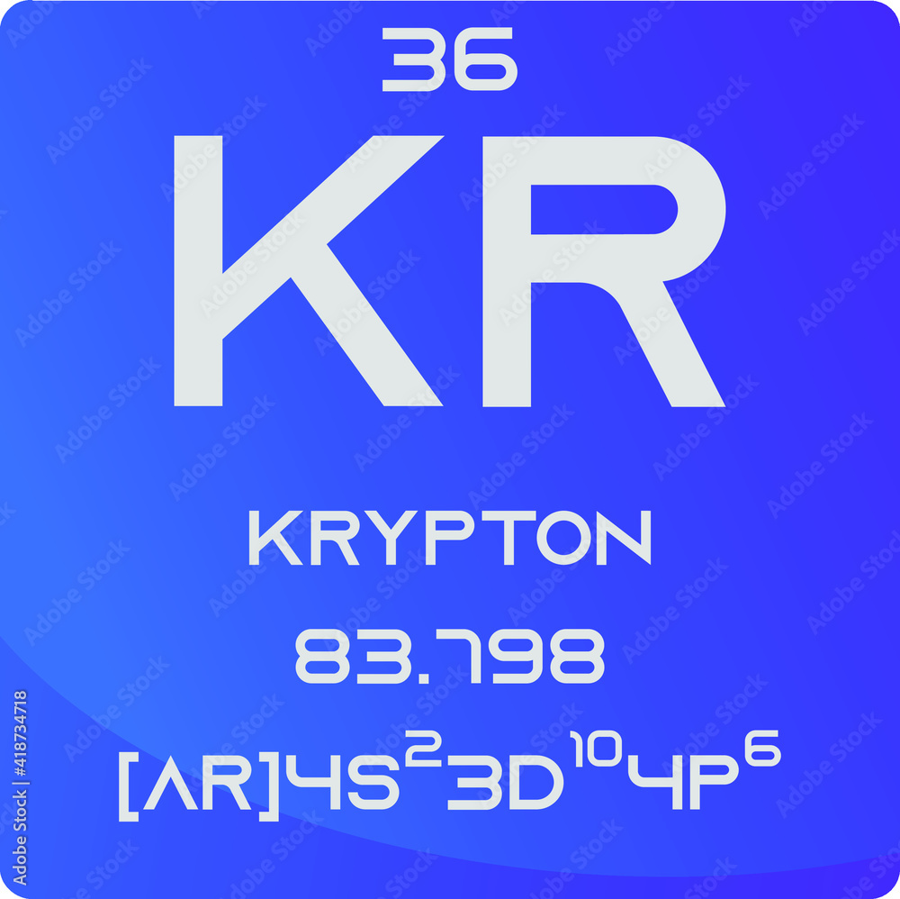Krypton Kr Noble gas Chemical Element vector illustration diagram, with atomic number, mass and electron configuration. Simple gradient design for education, lab, science class.