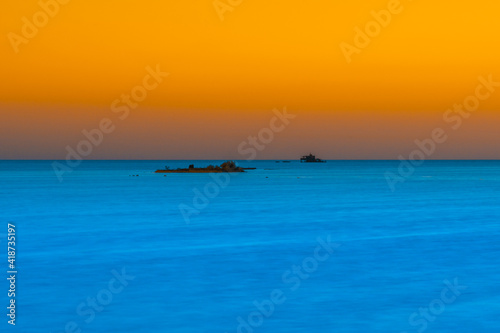 blue sea with sunset 