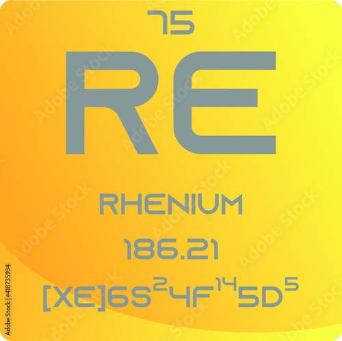 Rhenium Re Transition metal Chemical Element vector illustration diagram, with atomic number, mass and electron configuration. Simple gradient design for education, lab, science class.