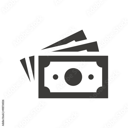 Money banknotes black vector icon. Cash, paper banknote symbol.