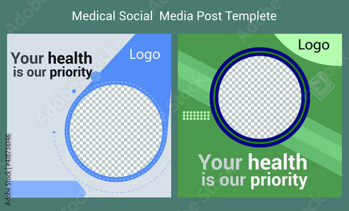 Medical social media post template. Editable Healthcare Banner.