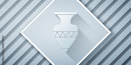 Paper cut Ancient amphorae icon isolated on grey background. Paper art style. Vector.