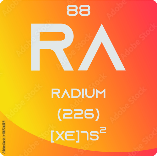 Radium Ra Alkaline earth metal Chemical Element vector illustration diagram, with atomic number, mass and electron configuration. Simple gradient design for education, lab, science class.