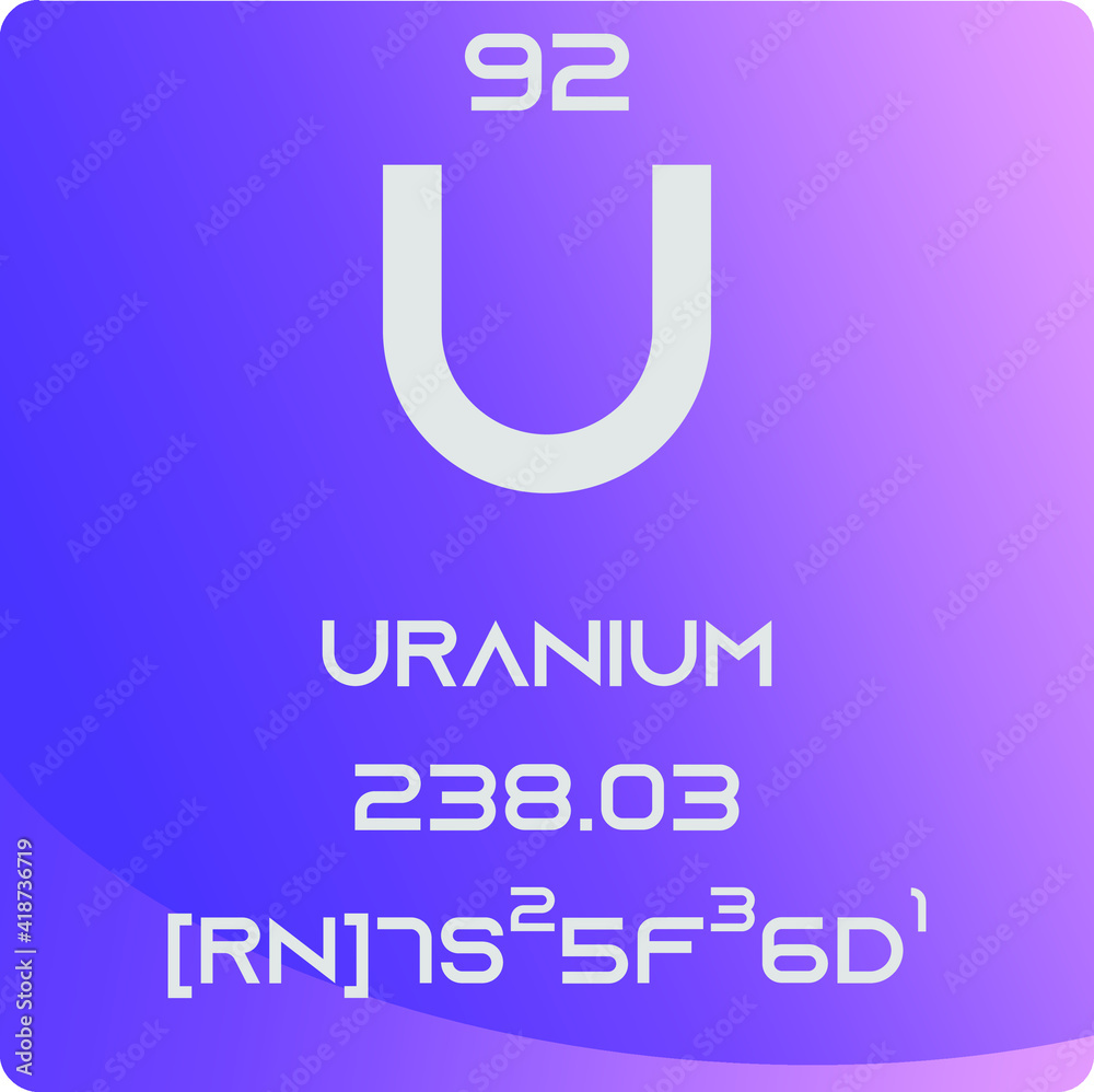 Uranium U Actinoid Chemical Element vector illustration diagram, with atomic number, mass and electron configuration. Simple gradient design for education, lab, science class. Uranium U Actinoid Chemical Element vector illustration diagram, with atomic number, mass and electron configuration. Simple gradient design for education, lab, science class.