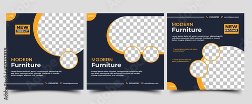 Set of Editable social media post template for furniture sale. Vector design with a place for photo. Suitable for social media ads, flyers, sign, banners, and web ads.