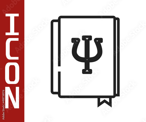 Black line Psychology book icon isolated on white background. Psi symbol. Mental health concept, psychoanalysis analysis and psychotherapy. Vector.