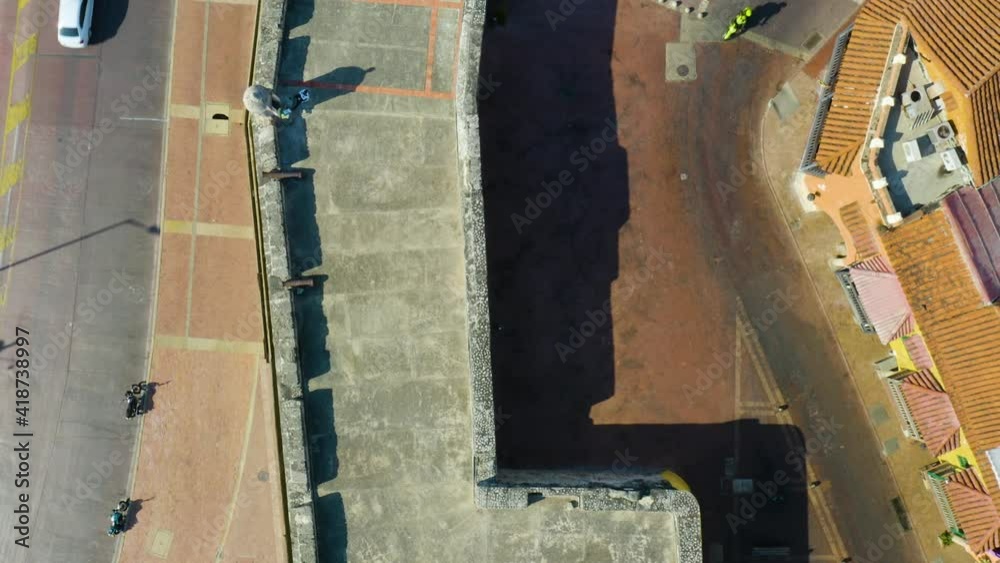 Top Down Birds Eye View of Wall Guarding Cartagena's Old City Top Down Birds Eye View of Wall Guarding Cartagena's Old City