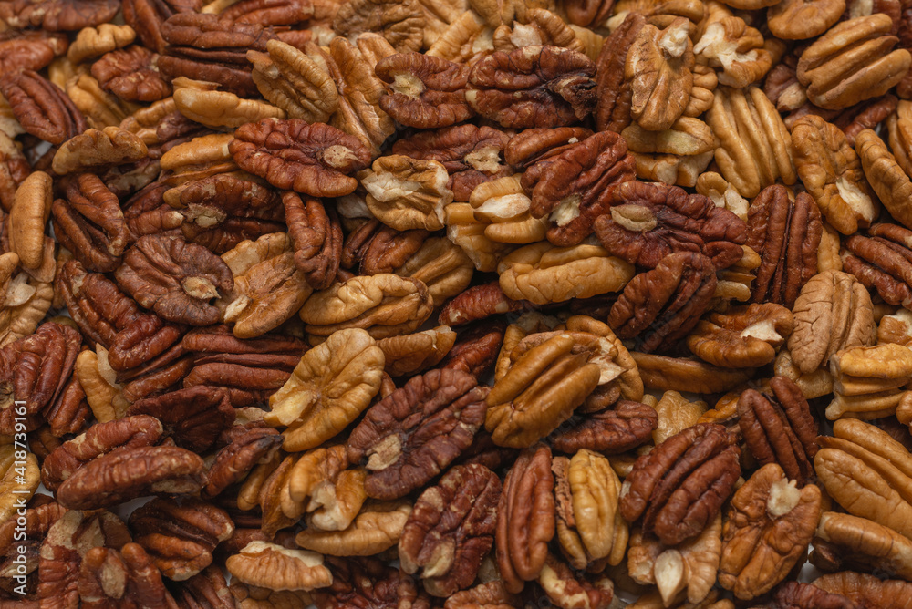 Tasty pecan-nut background. Top view. Tasty pecan-nut background. Top view.