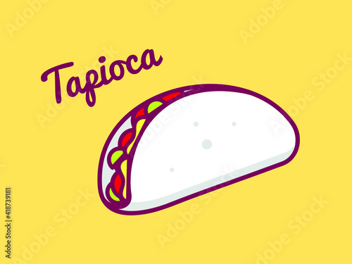 Fltat design. Outline illustration.Tapioca filled with cheese and cherry tomato. Typical food from Brazil.