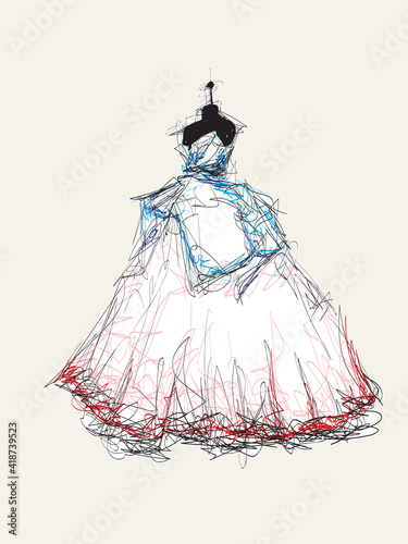 Wedding dress on a mannequin. Fashion illustration