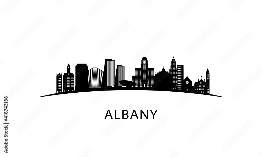Albany city skyline. Black cityscape isolated on white background. Vector banner.