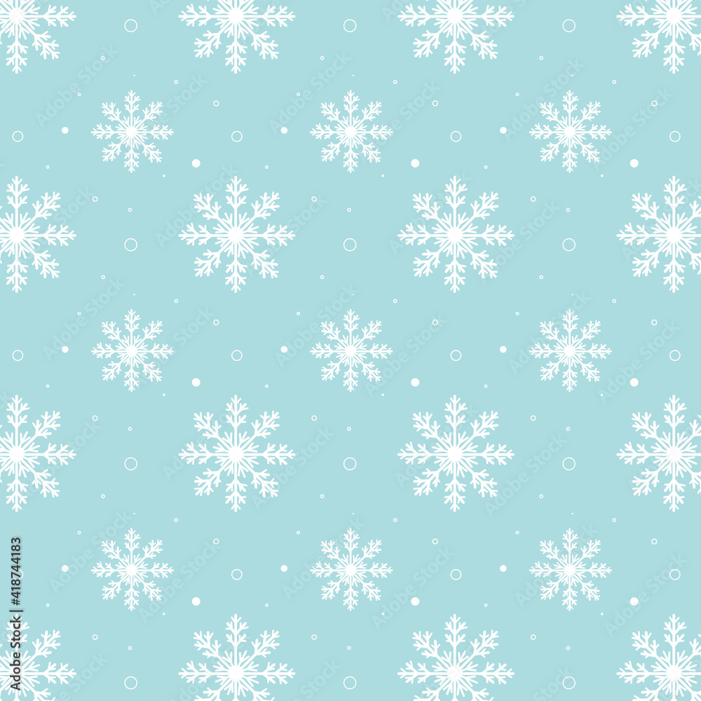 Blue snowflakes pattern. White snowflakes pattern on blue background