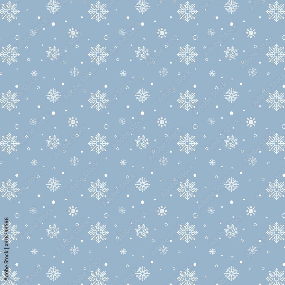 Blue snowflakes pattern. White snowflakes pattern on blue background