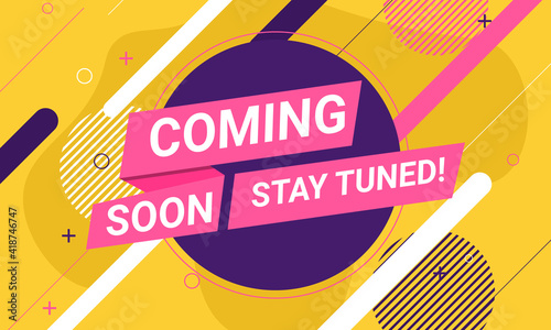 Coming soon banner background with abstract memphis shape.