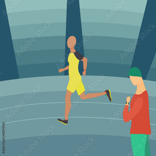 Runner Traning on the Stadium with a Coach