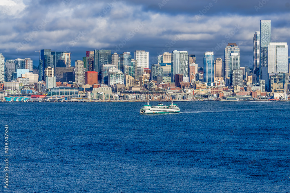 Ferry And Seattle Skyline 3