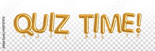 Vector realistic isolated golden balloon text of Quiz Time for template decoration and covering on the transparent background.