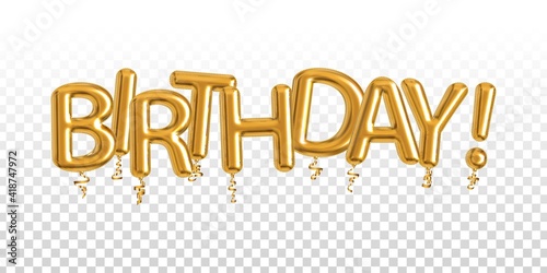 Vector realistic isolated golden balloon text of Birthday on the transparent background. Concept of celebration and happy birthday holiday.