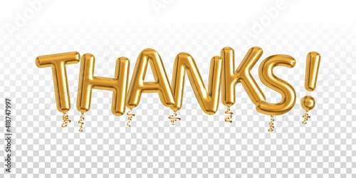 Vector realistic isolated golden balloon text of Thanks on the transparent background. Concept of appreciation.